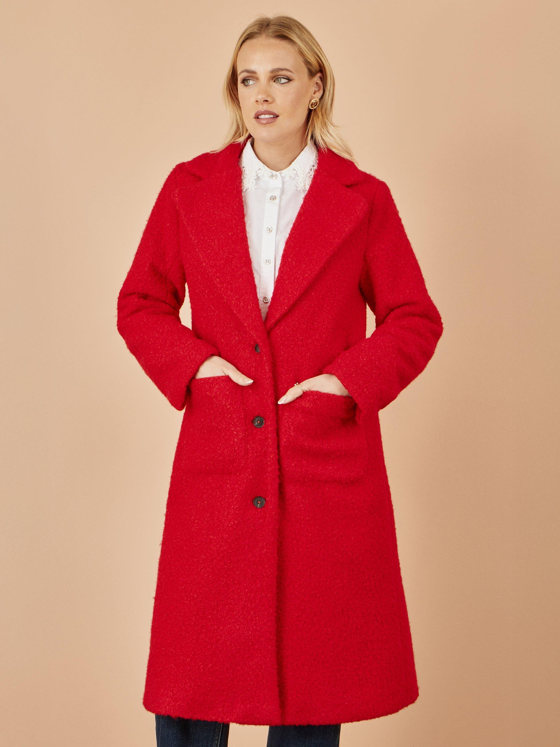 Product image 1 of 6, which shows Yumi Long Boucle Teddy Coat, Red, 8