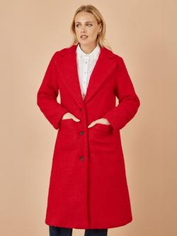 Yumi Long Boucle Teddy Coat, Red, Red