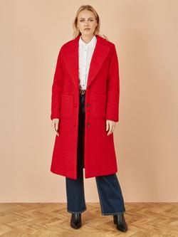 Yumi Long Boucle Teddy Coat, Red - view 2, Red