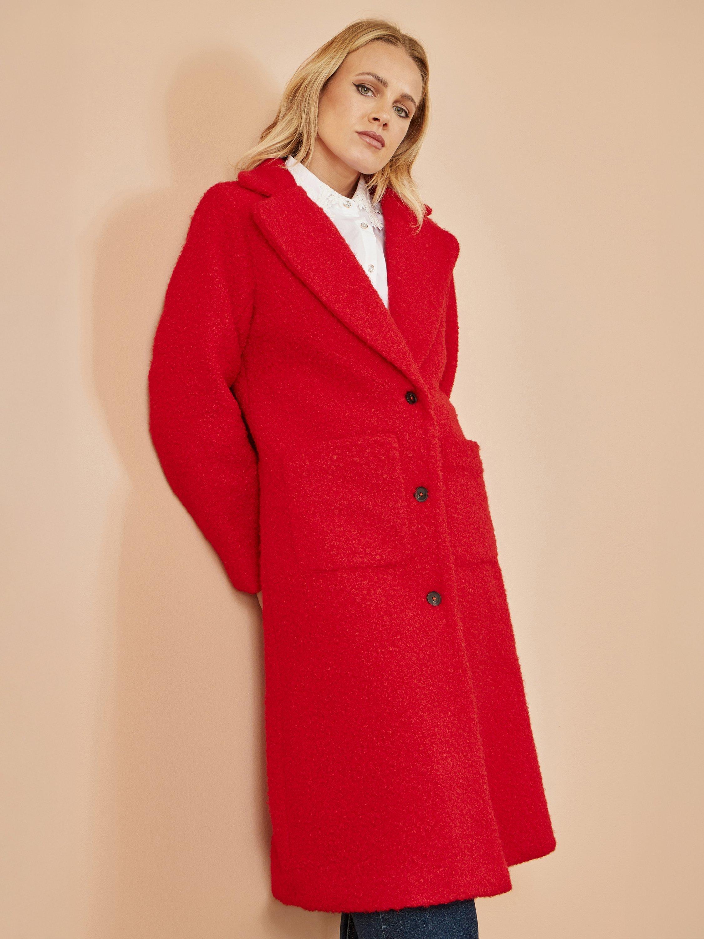 Product image 4 of 6, which shows Yumi Long Boucle Teddy Coat, Red, 8