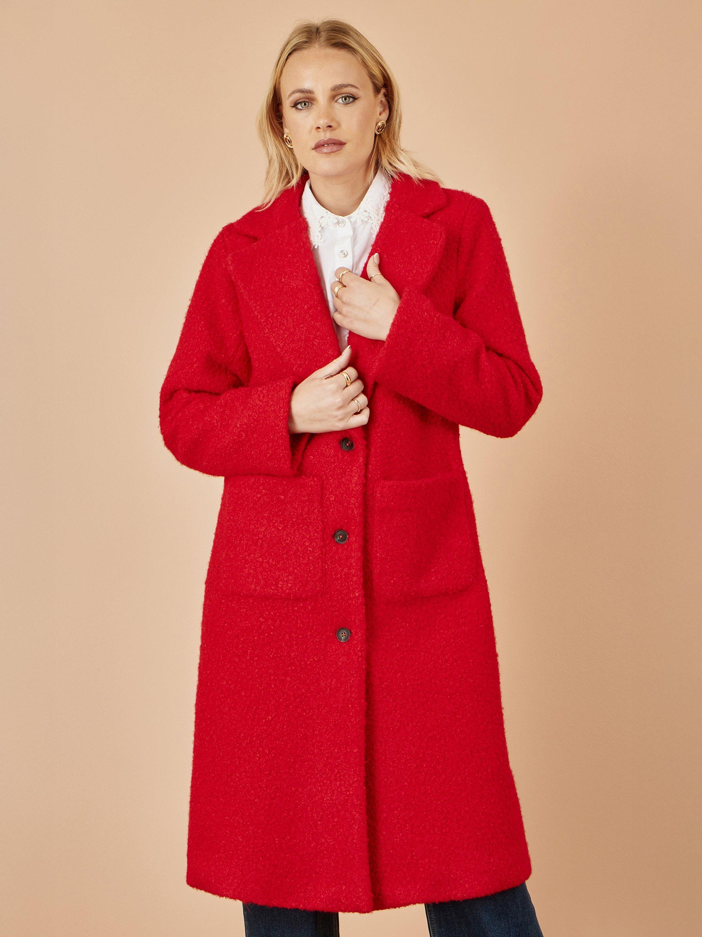 Product image 5 of 6, which shows Yumi Long Boucle Teddy Coat, Red, 8