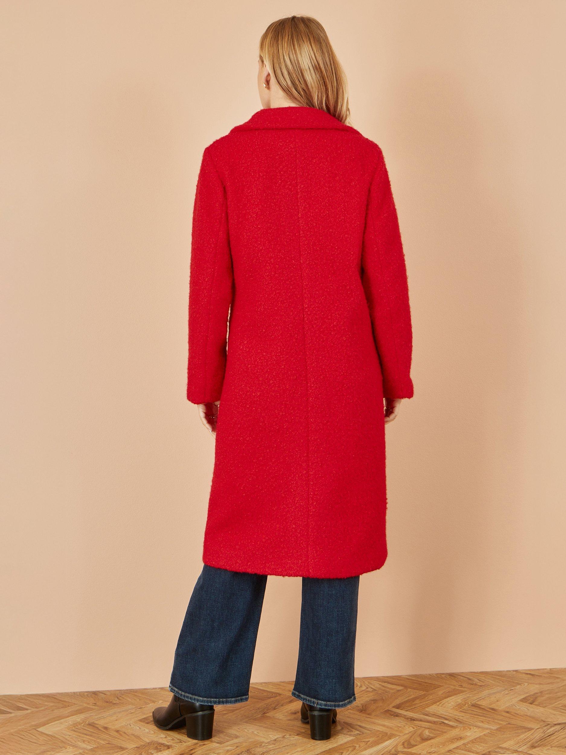 Product image 6 of 6, which shows Yumi Long Boucle Teddy Coat, Red, 8