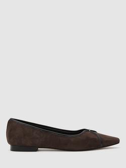 Reiss Evelyn Suede Pointed Ballerina Pumps, Chocolate, Chocolate