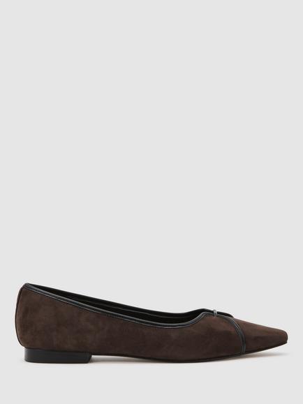 Reiss Evelyn Suede Pointed Ballerina Pumps, Chocolate, Chocolate