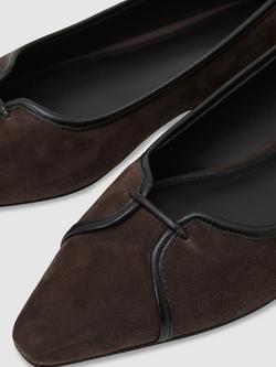 Reiss Evelyn Suede Pointed Ballerina Pumps, Chocolate - view 2, Chocolate