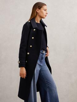 Reiss Farley Wool Blend Double Breasted Coat, Navy, Navy