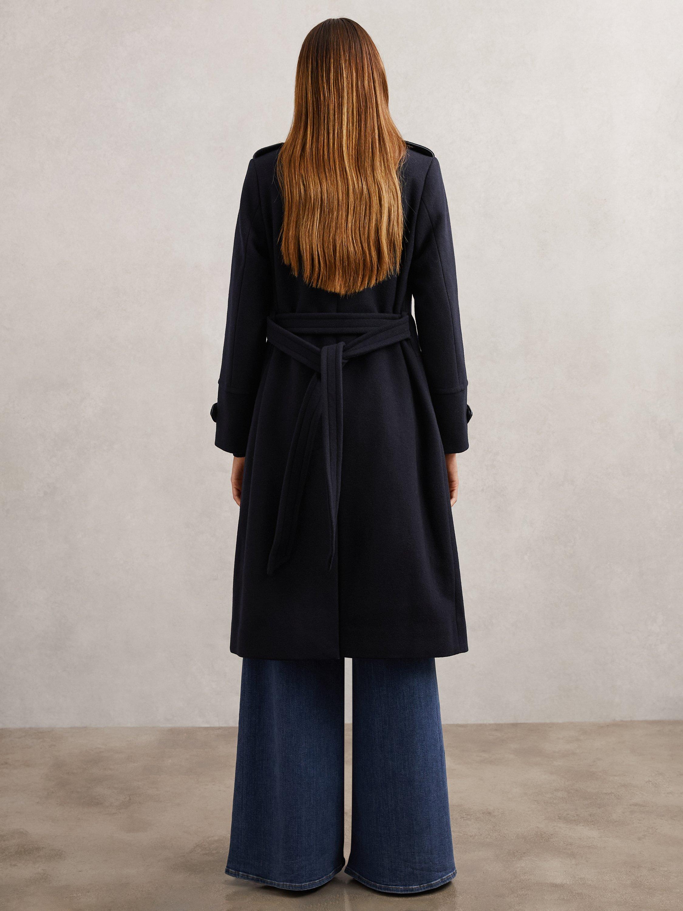 Product image 2 of 5, which shows Reiss Farley Wool Blend Double Breasted Coat, Navy, 6