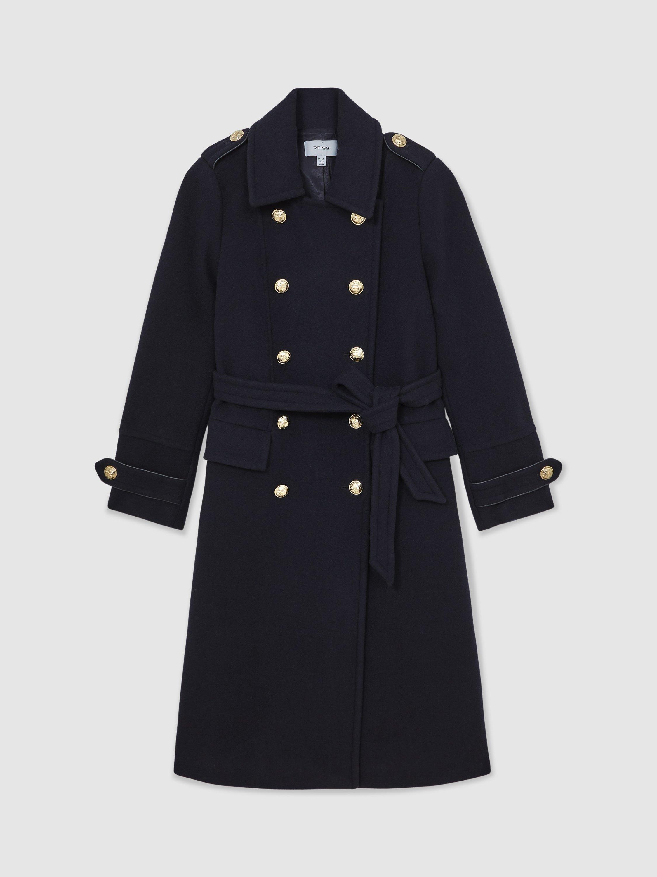 Product image 3 of 5, which shows Reiss Farley Wool Blend Double Breasted Coat, Navy, 6