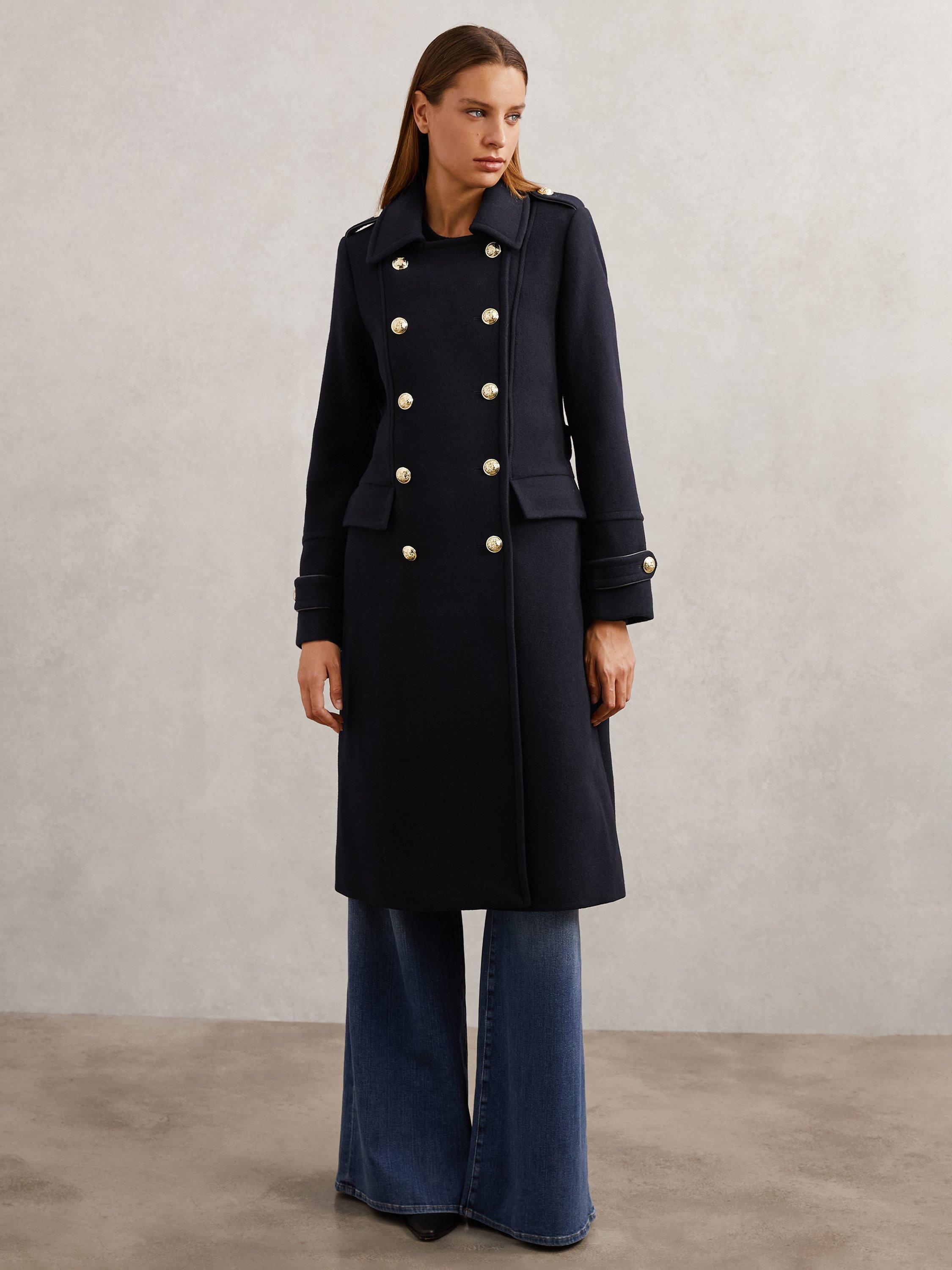 Product image 5 of 5, which shows Reiss Farley Wool Blend Double Breasted Coat, Navy, 6