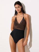 Reiss Ray Embroidered Colour Block Swimsuit, White/Tan