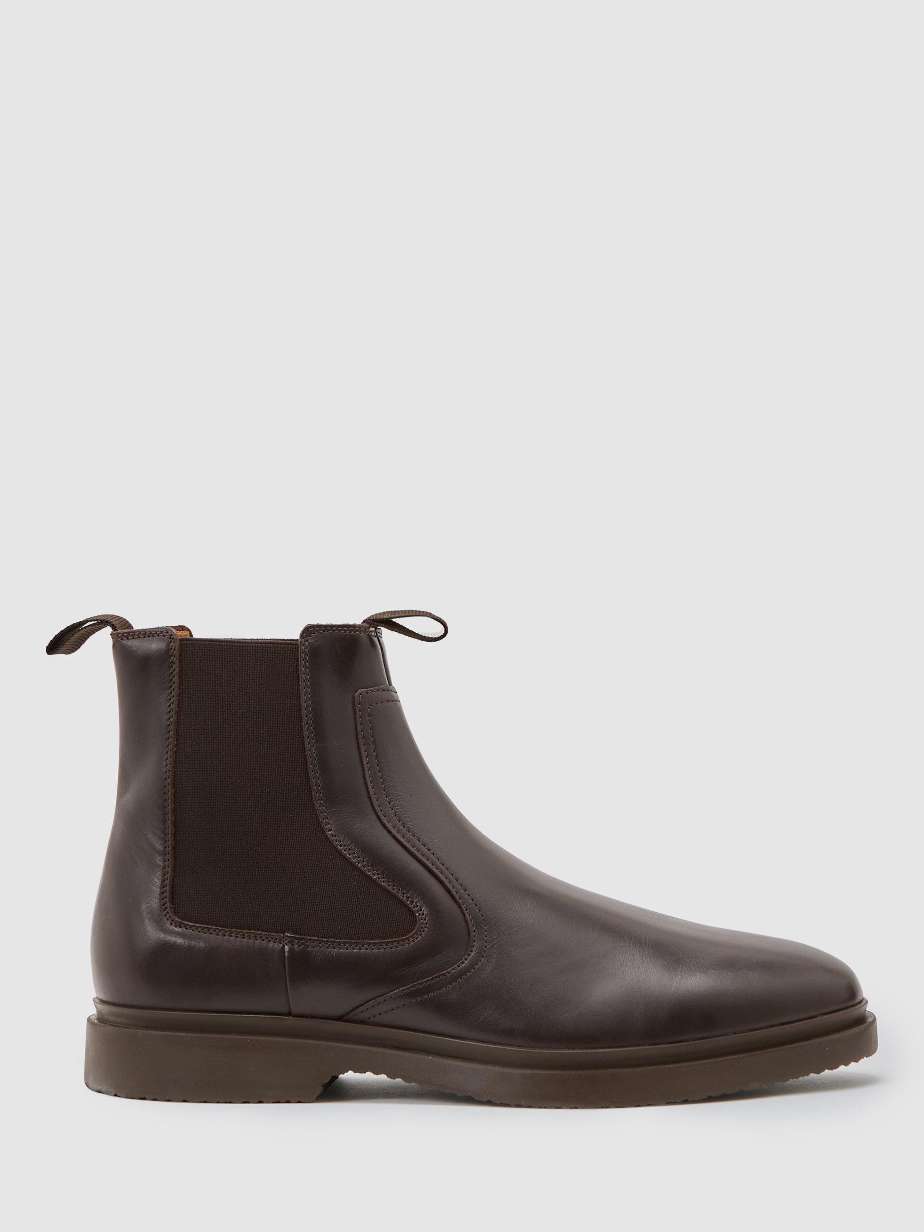 Product image 1 of 5, which shows Reiss Jagger Leather Chelsea Boots, Dark Brown, 7