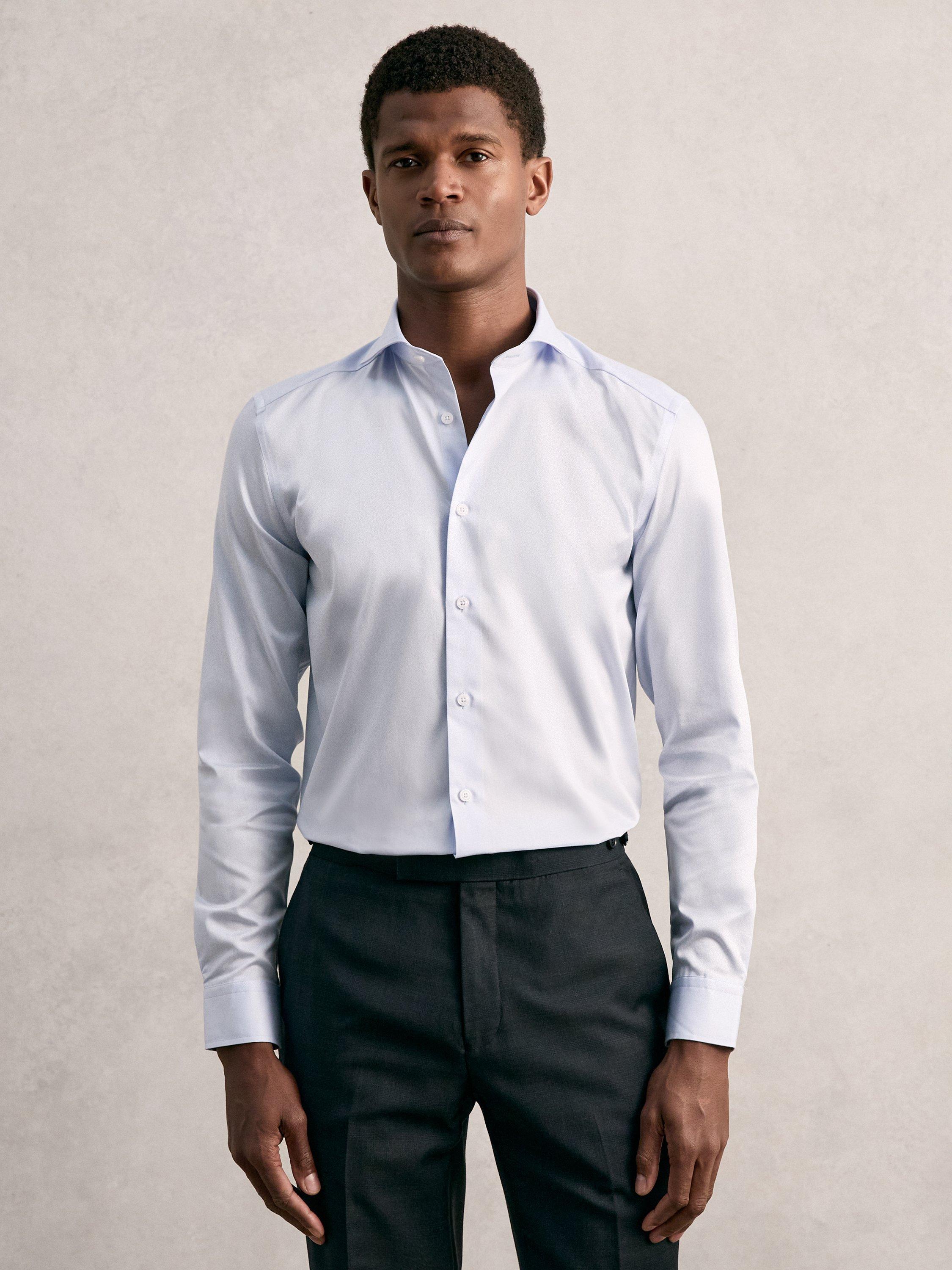 Product image 1 of 5, which shows Reiss Remote Regular Fit Cotton Shirt, Light Blue, XS