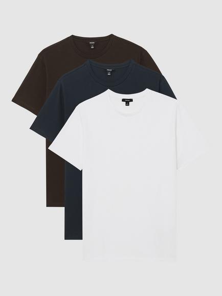 Reiss Bless Cotton Regular Fit Short Sleeve T-Shirt, Pack of 3, White/Navy/Brown, White/Navy/Brown