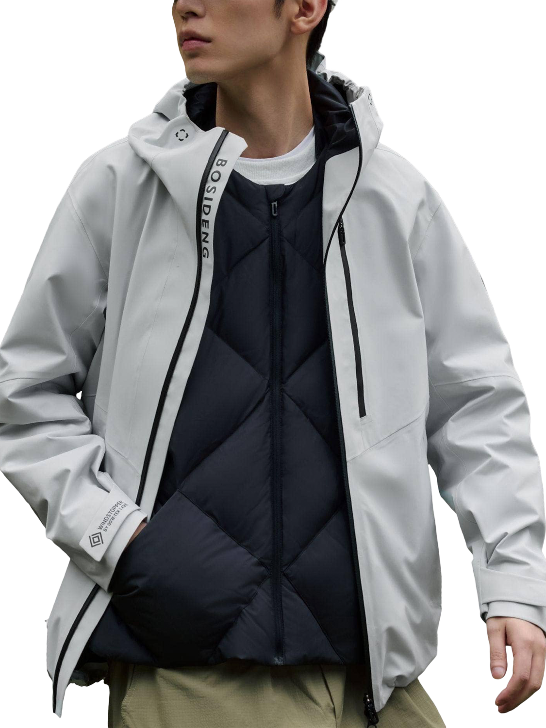 Product image 2 of 5, which shows Bosideng 3 in 1 Gore-Tex Windstopper Down Jacket, Grey, S
