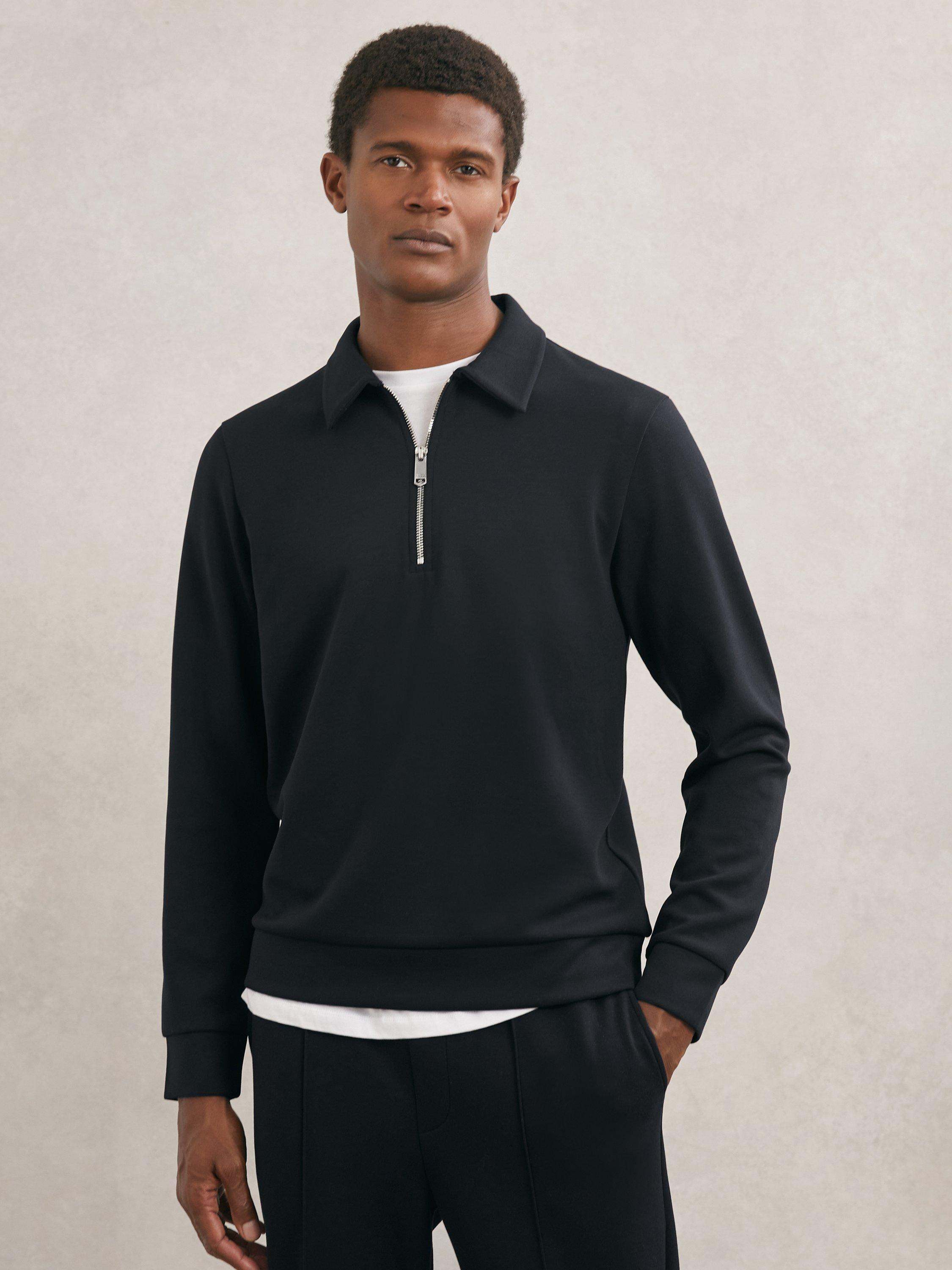 Product image 1 of 5, which shows Reiss Prince Interlock Half Zip Polo Sweatshirt, Navy Blue, XS