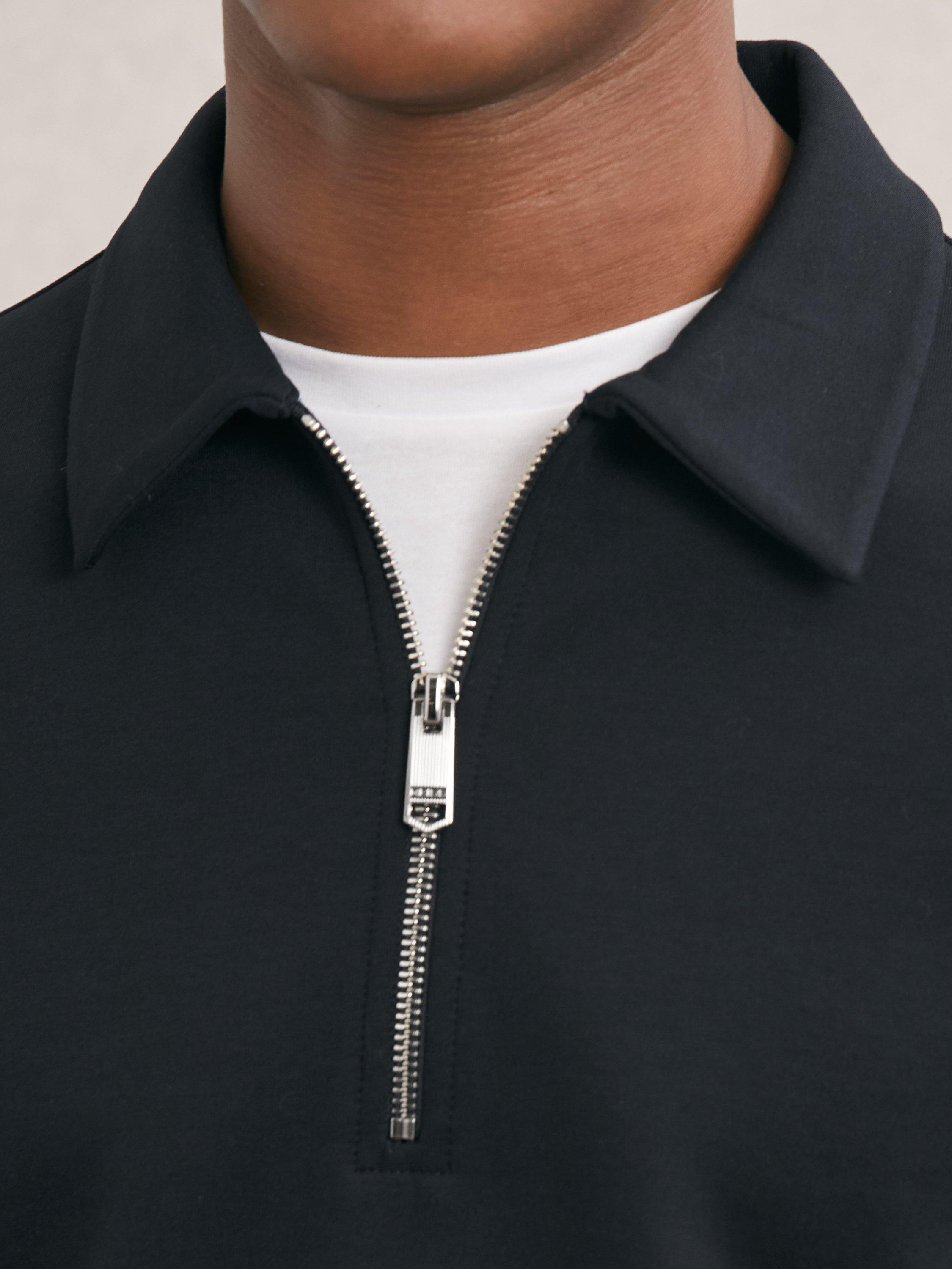 Product image 5 of 5, which shows Reiss Prince Interlock Half Zip Polo Sweatshirt, Navy Blue, XS