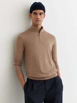 Reiss Blackhall Wool Zip Jumper, Camel Brown