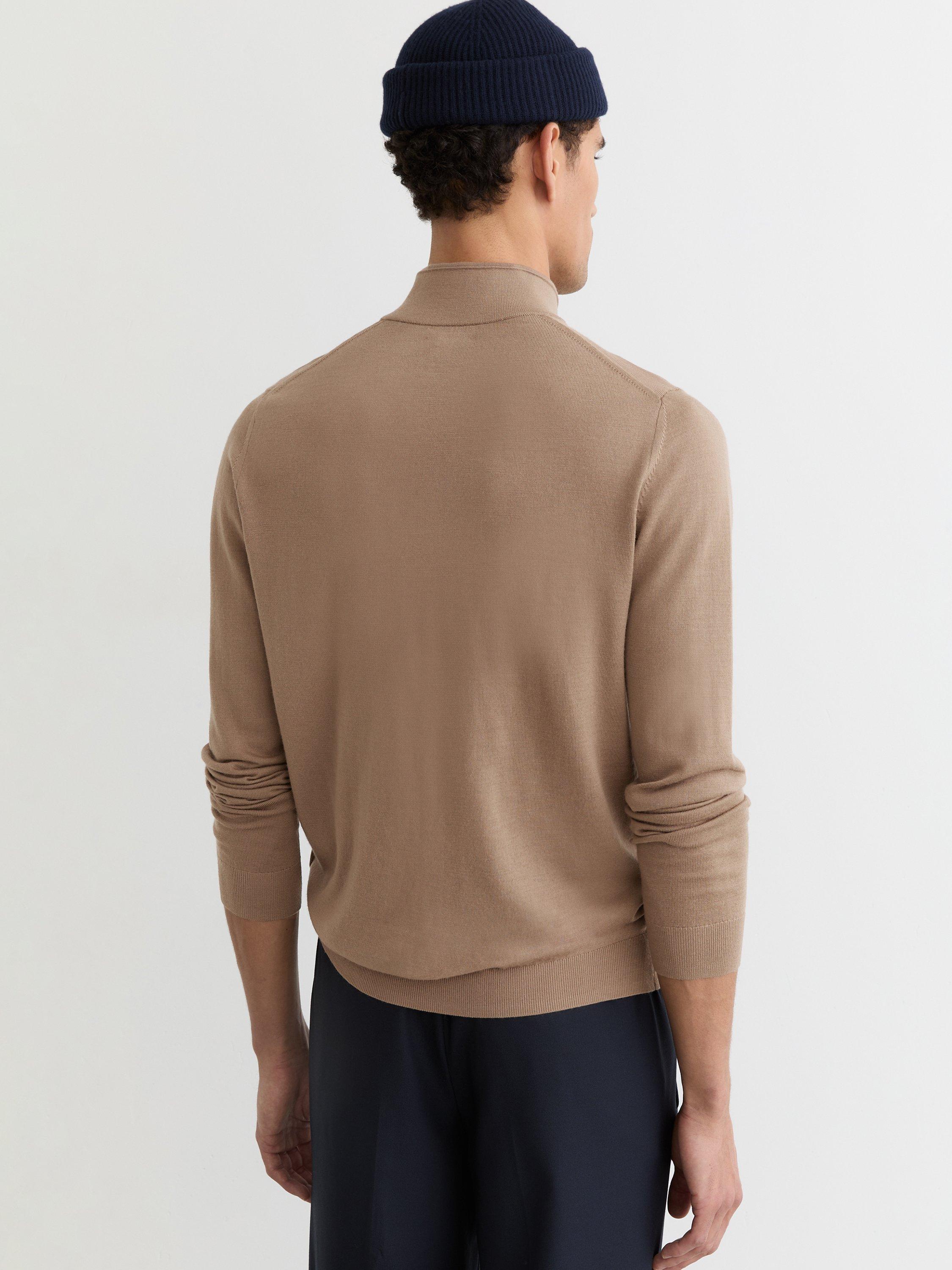 Product image 2 of 5, which shows Reiss Blackhall Merino Wool Half Zip Jumper, Camel Brown, XS