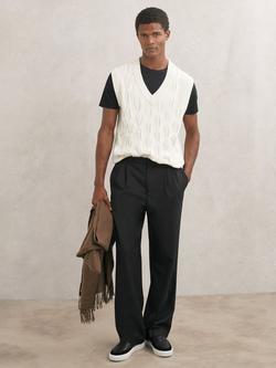 Reiss Cable Knit V-Neck Wool Blend Vest, Winter White, Winter White