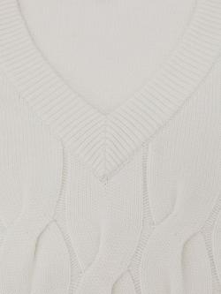 Reiss Cable Knit V-Neck Wool Blend Vest, Winter White - view 2, Winter White