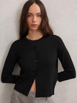 Reiss Mara Lightweight Cropped Cardigan, Black, Black