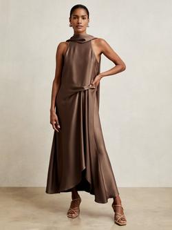 Reiss Michelle Drape Midi Dress, Taupe Brown, Taupe Brown