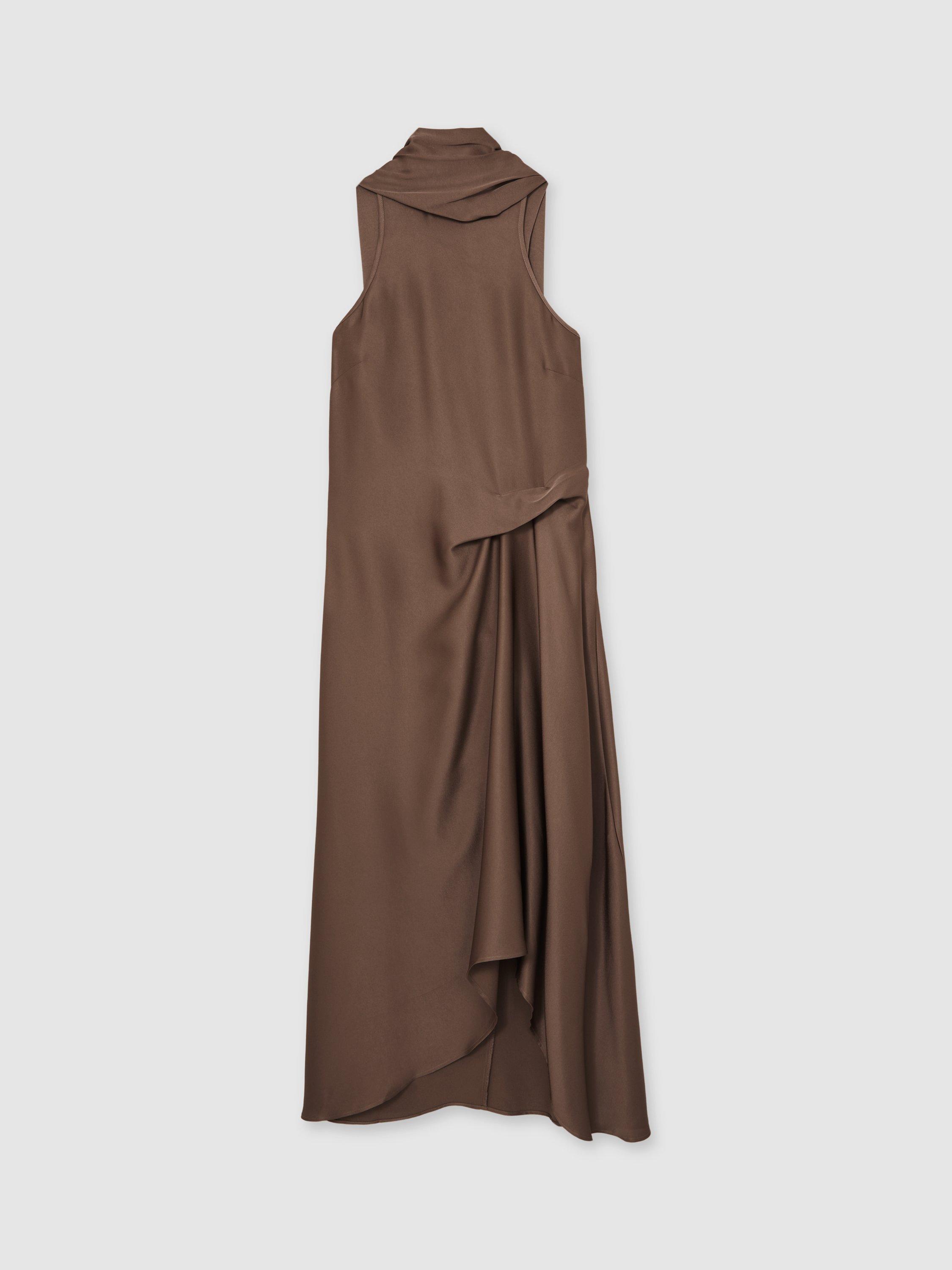 Product image 4 of 4, which shows Reiss Michelle Drape Midi Dress, Taupe Brown, 6