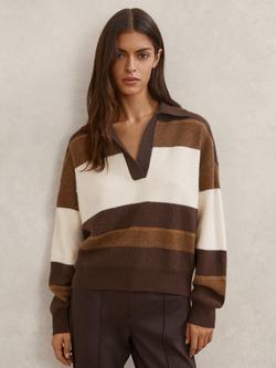 Reiss Simmy Wool Blend Striped Jumper, Chocolate/Cream