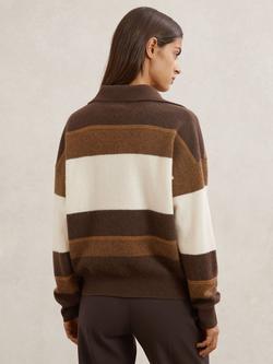 Reiss Simmy Wool Blend Striped Jumper - view 2, Chocolate/Cream