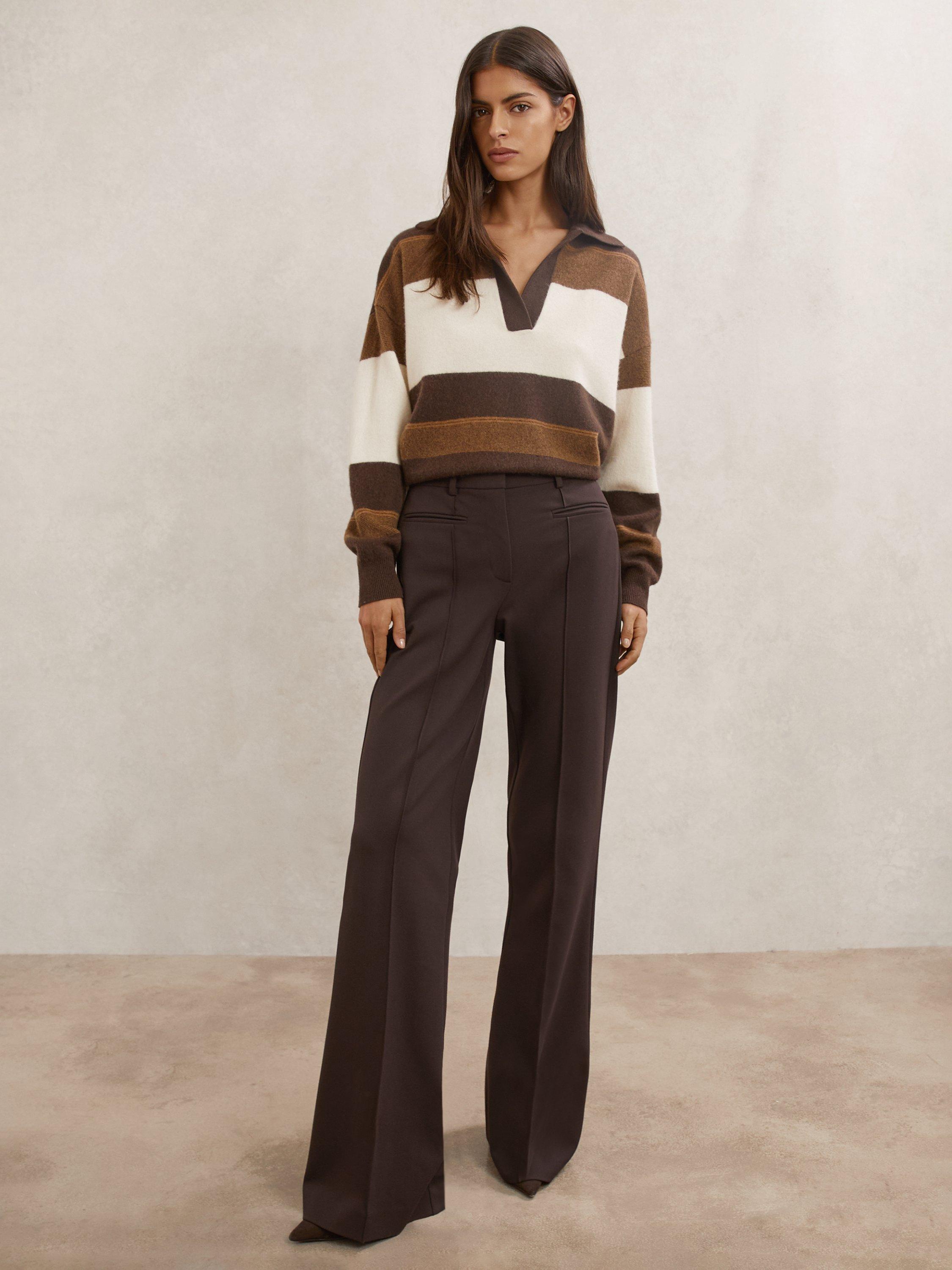 Product image 5 of 5, which shows Reiss Simmy Wool Blend Striped Jumper, Chocolate/Cream, S