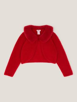 Monsoon Kids' Detachable Collar Fuzzy Cardigan, Red, Red