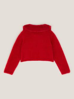 Monsoon Kids' Detachable Collar Fuzzy Cardigan, Red - view 2, Red