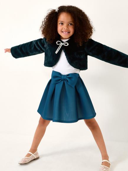 Monsoon Kids' Marie Faux Fur Shrug, Teal, Teal