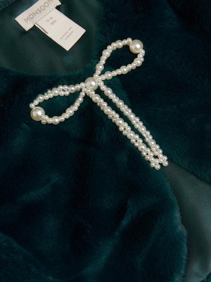 Monsoon Kids' Marie Faux Fur Shrug, Teal - view 2, Teal