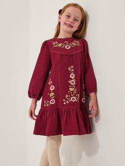 Monsoon Kids' Embroidered Corduroy Tunic Dress, Magenta, Magenta