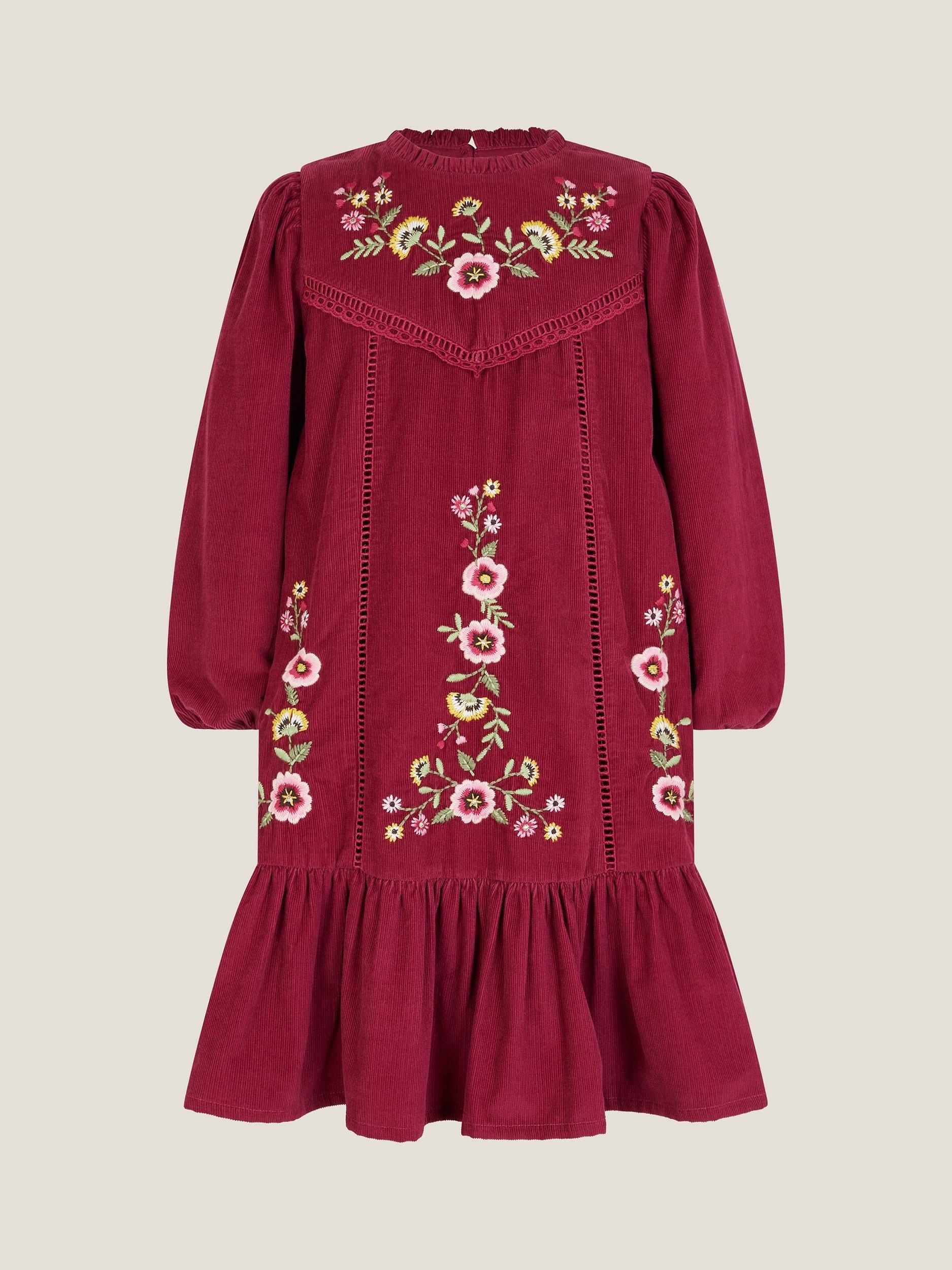 Monsoon Kids' Embroidered Corduroy Tunic Dress, Magenta
