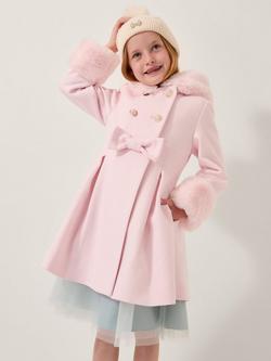Monsoon Kids' Faux Fur Hood Double Breasted Coat, Pink