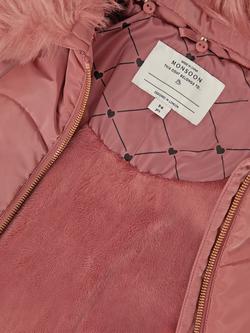 Monsoon Kids' Belted Scallop Puffer Coat, Pink - view 2, Pink