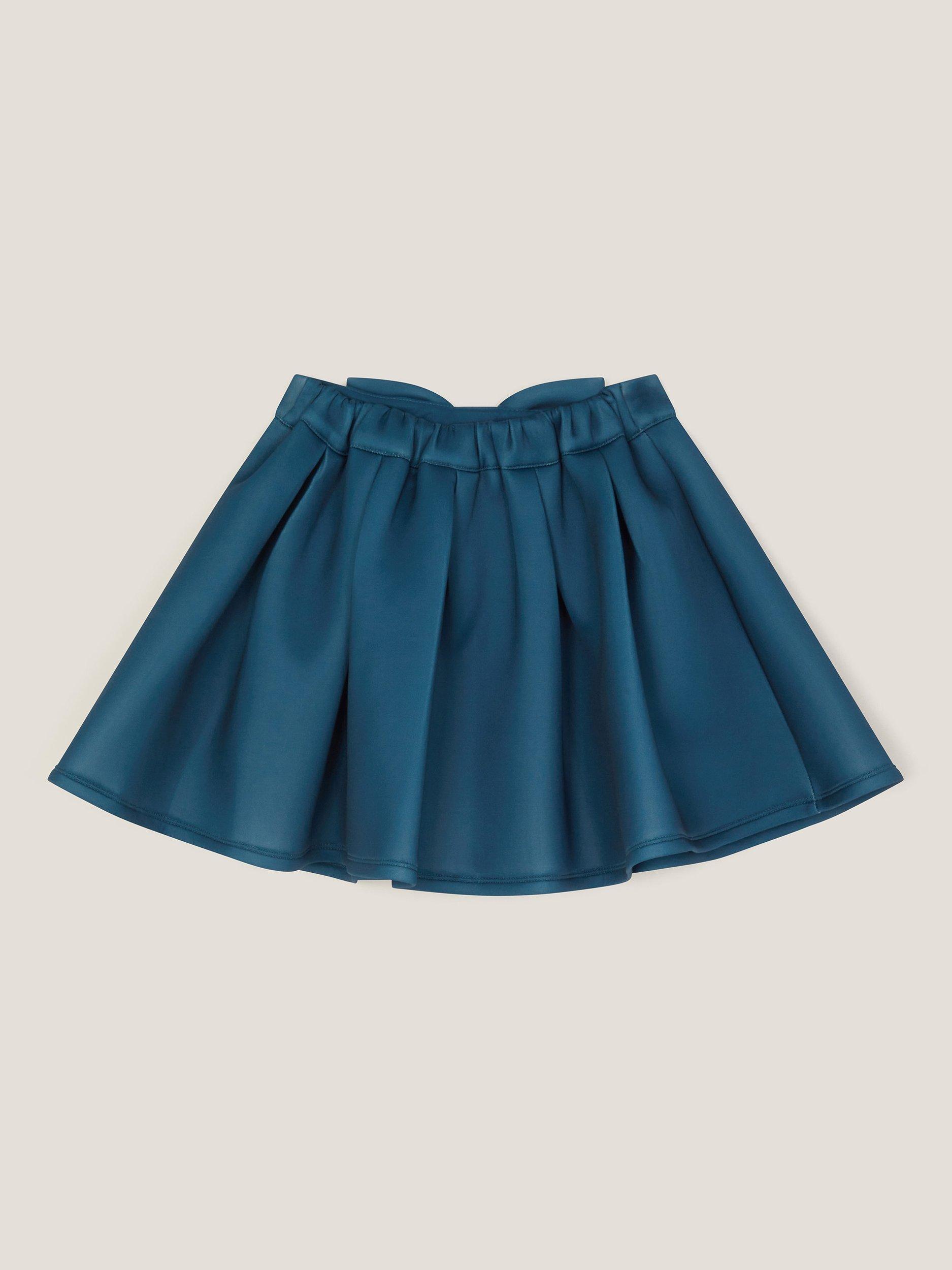 Product image 4 of 4, which shows Monsoon Kids' Bow Pleat Mini Skirt, Teal, 7-8 years