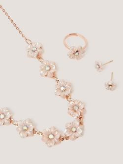 Monsoon Pearly Flower Jewellery Set, Pale Pink - view 2, Pale Pink