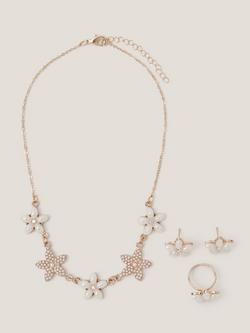 Monsoon Pearl Flower Jewellery Set, Rose Gold, Rose Gold