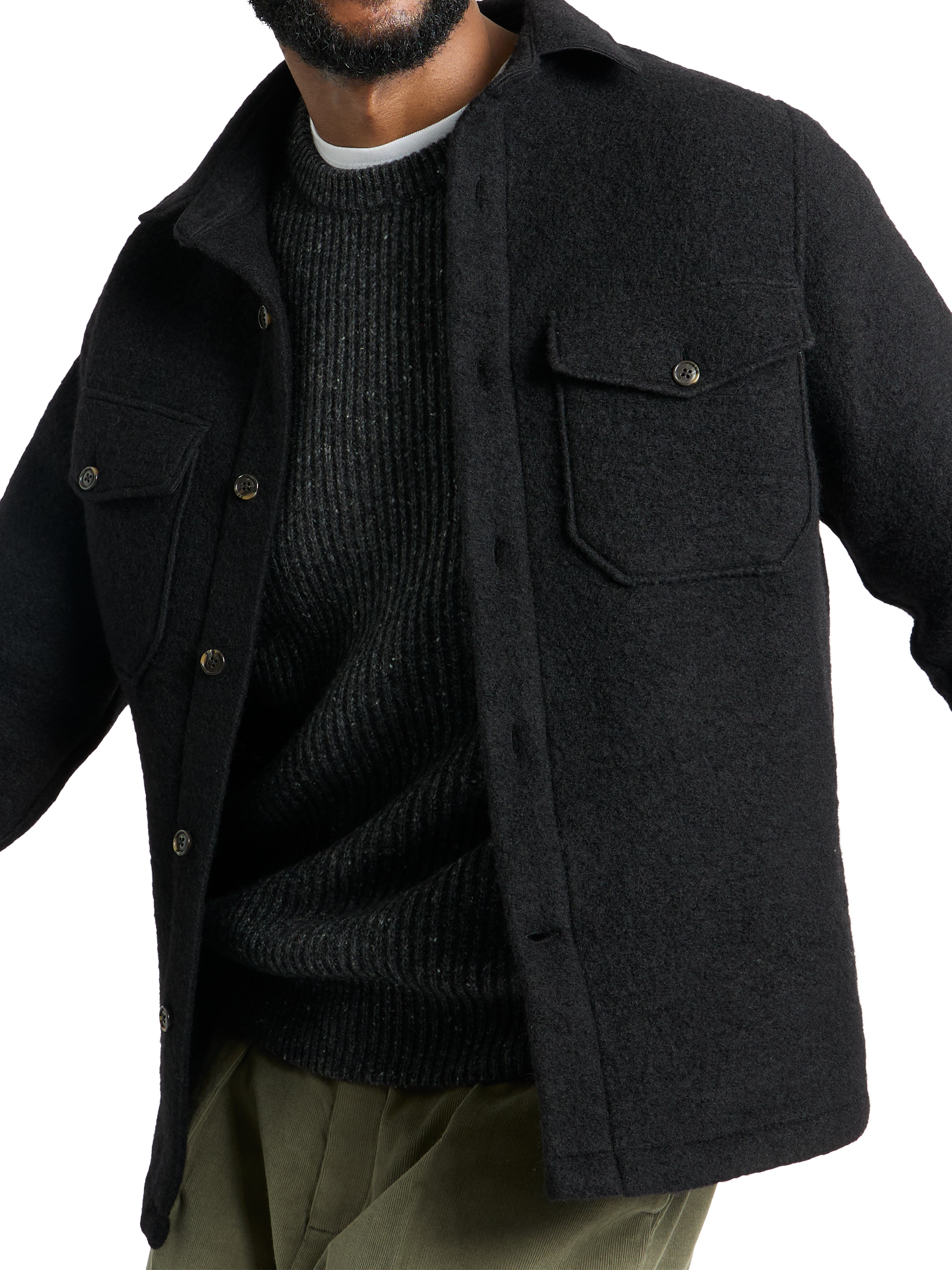 Product image 1 of 9, which shows SPOKE Wool Blend Straight Fit Overshirt, Black, M Reg
