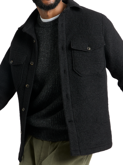 SPOKE Wool Blend Straight Fit Overshirt, Black, Black
