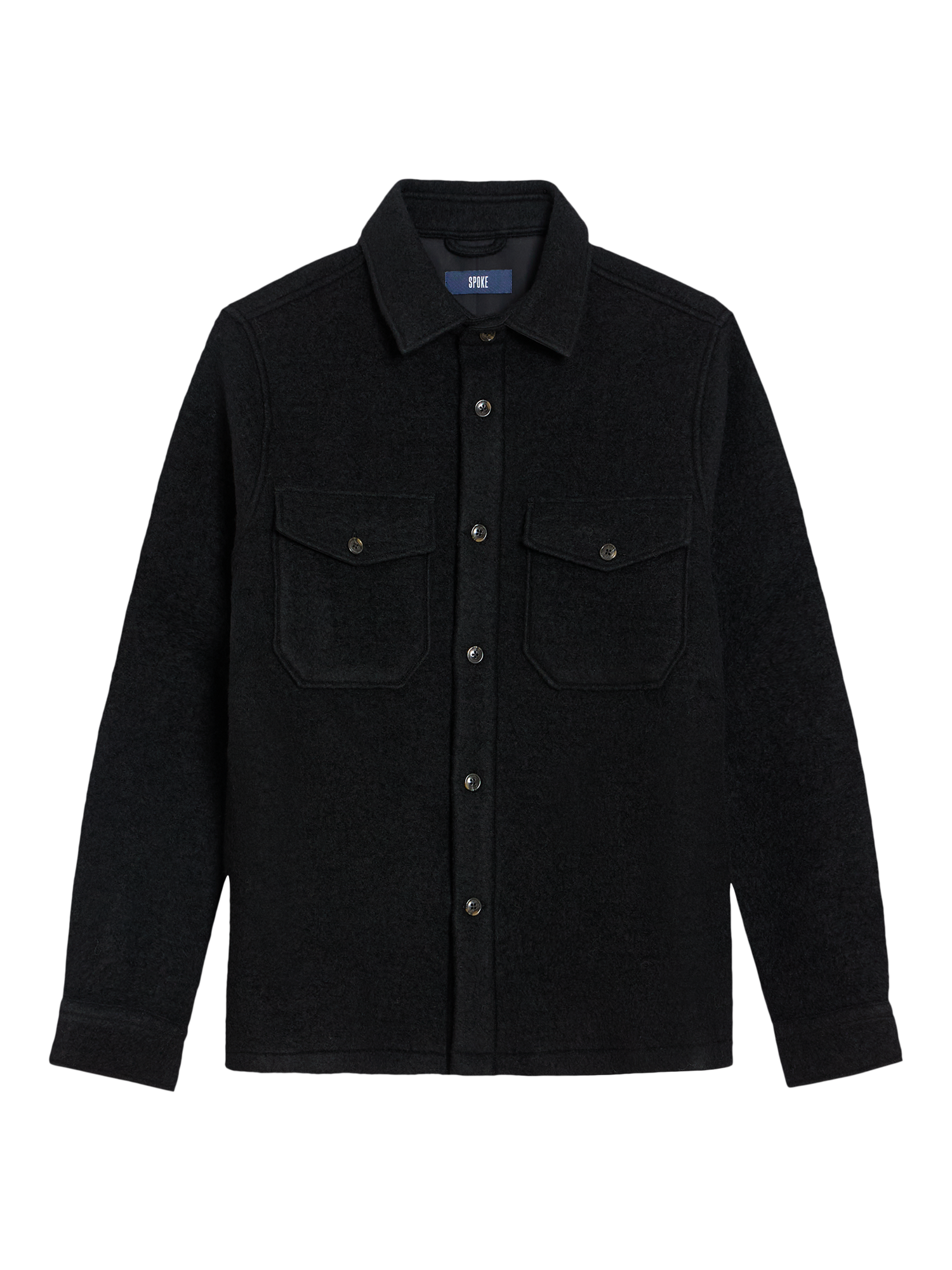 Product image 4 of 9, which shows SPOKE Wool Blend Straight Fit Overshirt, Black, M Reg