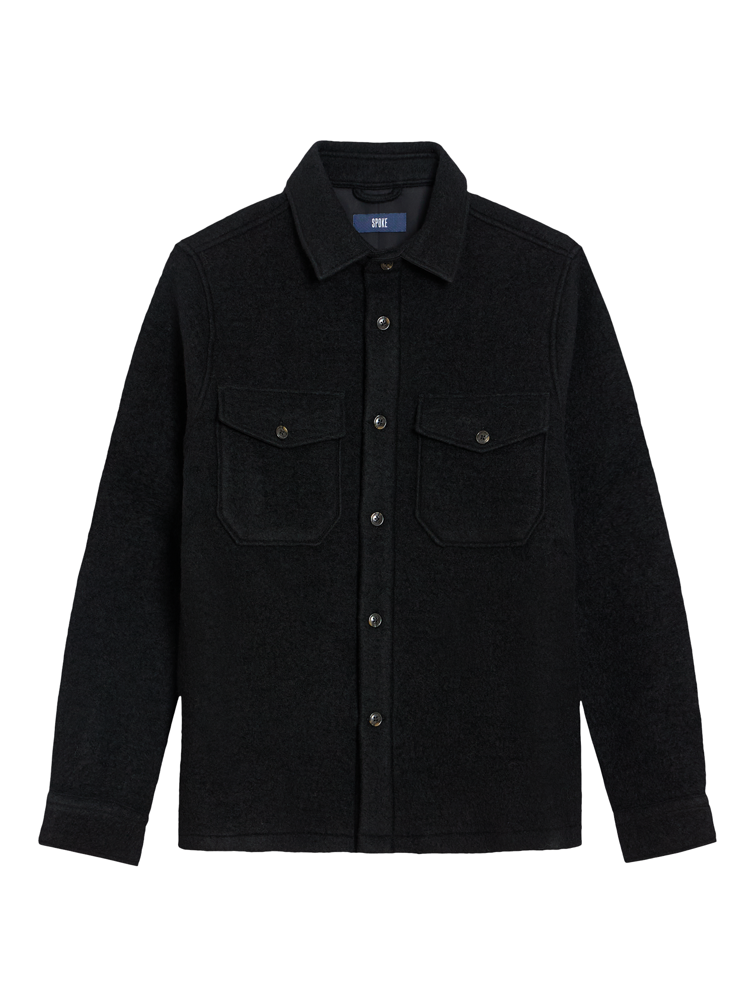 Product image 4 of 9, which shows SPOKE Wool Blend Slim Fit Overshirt, Black, S Sht