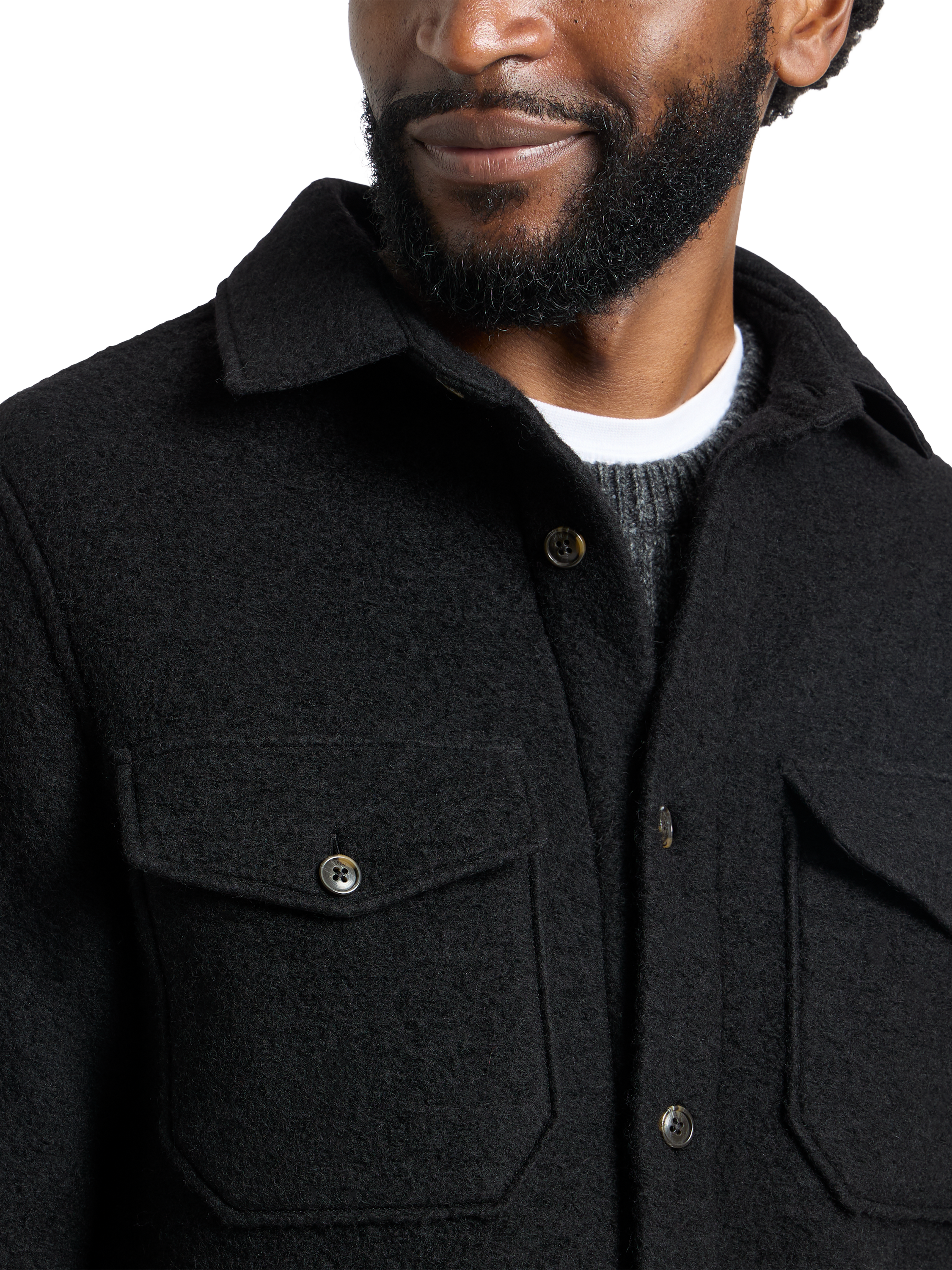 Product image 6 of 9, which shows SPOKE Wool Blend Slim Fit Overshirt, Black, S Sht