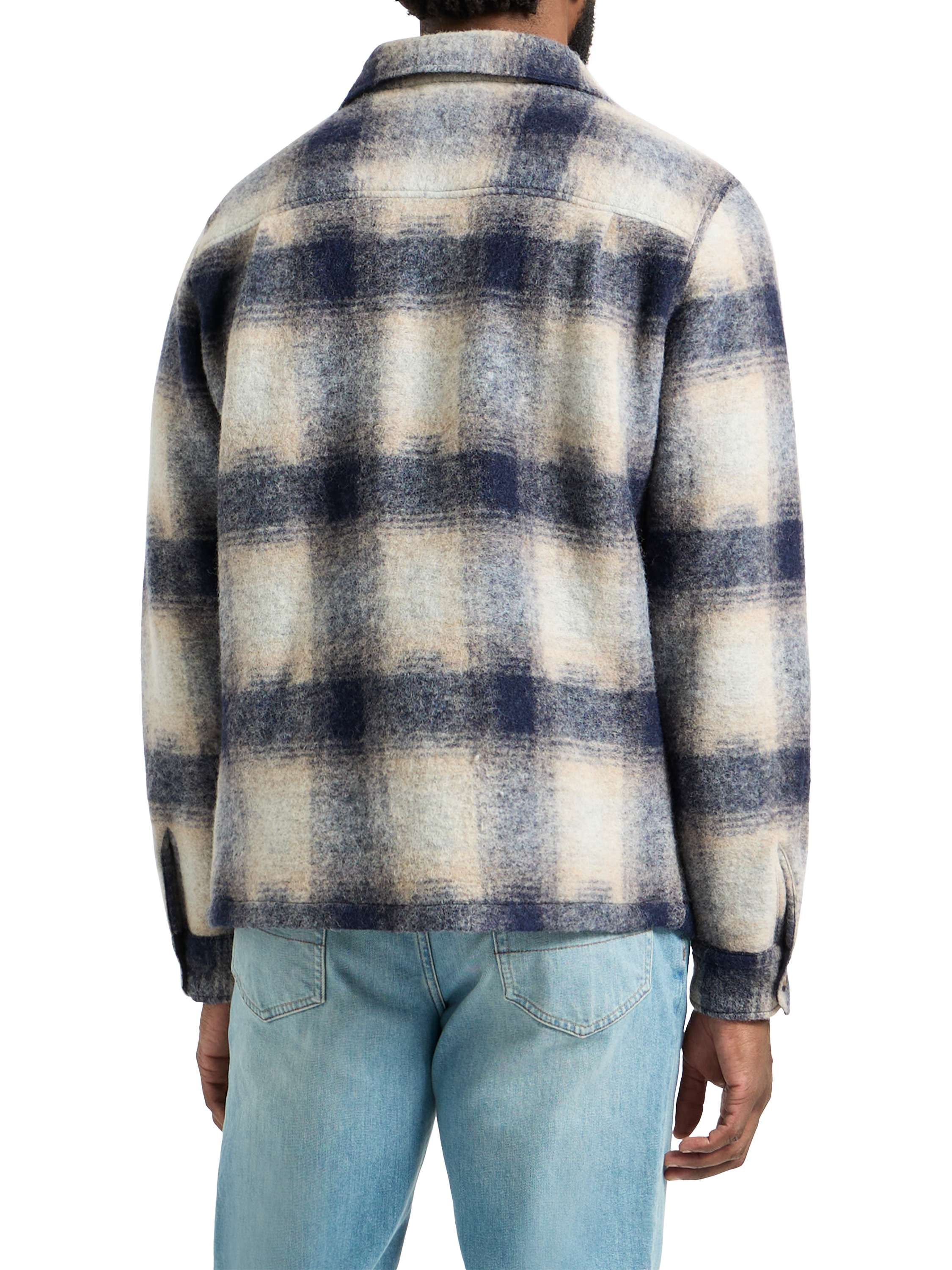 Product image 3 of 9, which shows SPOKE Wool Blend Slim Fit Check Overshirt, Navy Check, S Sht