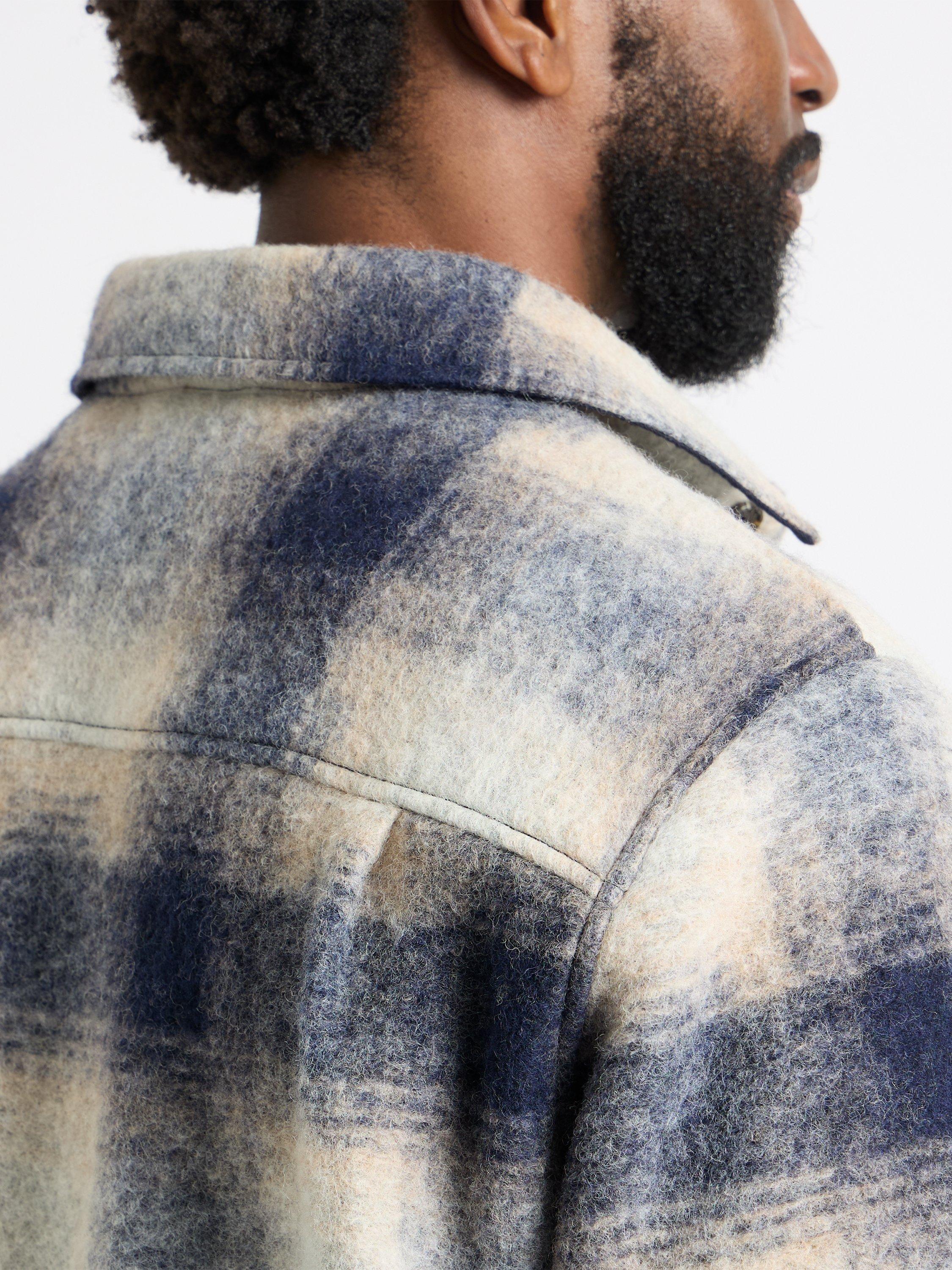 Product image 7 of 9, which shows SPOKE Wool Blend Slim Fit Check Overshirt, Navy Check, S Sht