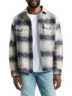 SPOKE Wool Blend Straight Fit Check Overshirt, Navy Check, Navy Check