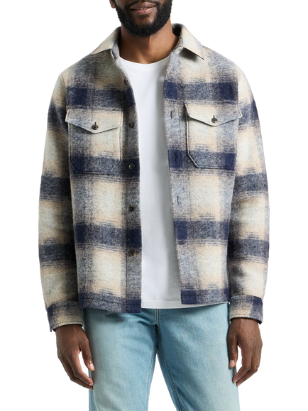 SPOKE Wool Blend Straight Fit Check Overshirt, Navy Check, Navy Check